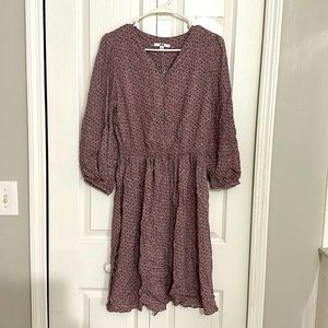 Uniqlo Printed V Neck 3/4 Sleeve Flare Dress small size